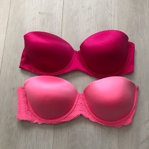 Pink Victoria’s Secret strapless 2push-up bras 36C